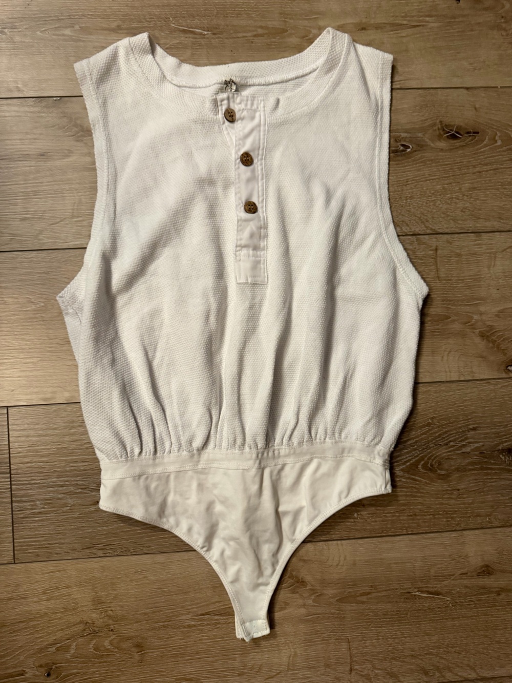 Free People White Sleeveless Henley Bodysuit